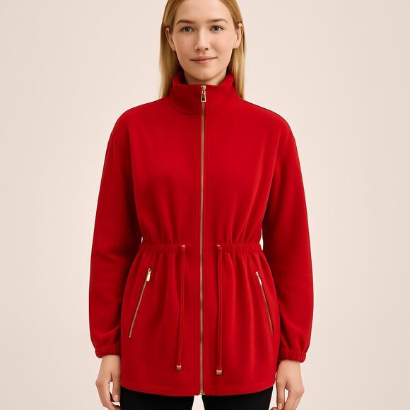 Bogner Vintage Fleece Drawstring Waist Jacket in Red - Picture 1 of 11